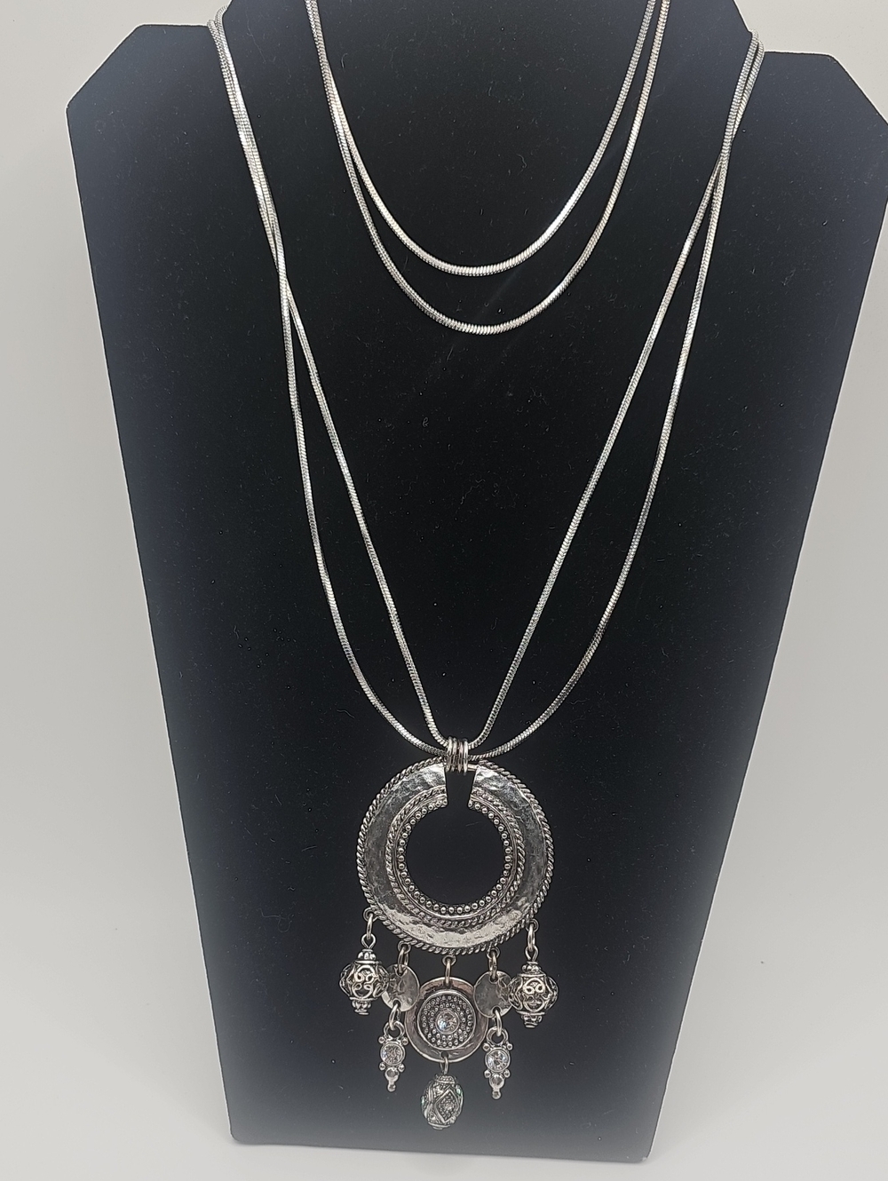 Silver Multi-Layer Pendant Necklace with Dangle Charms By CHICOS. NICE..0
